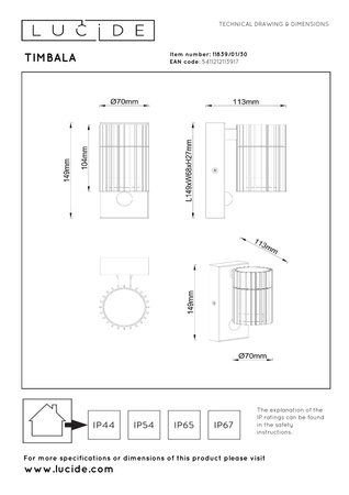 Kinkiet na elewację z czujnikiem zmierzchu TIMBALA (11839/01/30) - Lucide