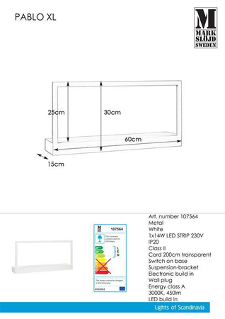 PABLO XL Wall White (107564) Markslojd