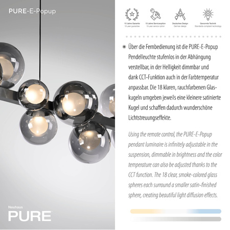 Lampa wisząca z płynną regulacją wysokości PURE E-POPUP 120cm SZARY (2557-15) - Paul Neuhaus