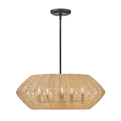 Rattanowa lampa wisząca Luca - 5 źródeł światła - karmelowy beż (QN-LUCA-5P-M-BK-CAM) - Quintiesse