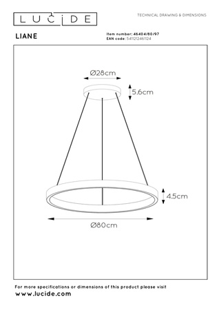 Ściemnialna nowoczesna lampa nad stół LIANE (46404/80/97) - Lucide