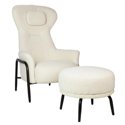 Fotel TEDDY GRAND z podnóżkiem beżowy -   stal (KH1301100124) - King Home