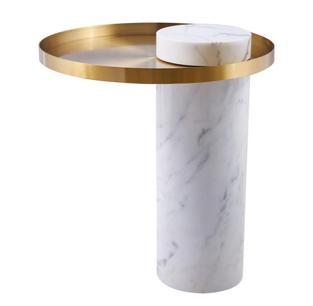Stolik kawowy COLUMN marmurowy biało złoty 55 cm (DP-FA1 white gold) - Moos Home