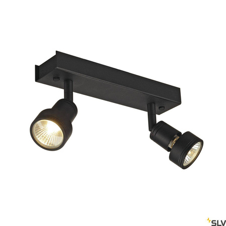 PURI 2, lampa ścienna i sufitowa, dwupunktowa, QPAR51, kolor czarny matowy, maks. 100 W, z pierścieniem dekoracyjnym (147370) - SLV