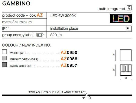 Kinkiet GAMBINO bright grey kwadrat kostka (AZ0958 | LC8005-BGR) - AZZARDO