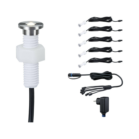Oprawa do wbudowana Plug & Shine MicroPen II zestaw kompletny 5x0,2W 3000K IP67 24V zestaw dodatkowy srebrny / stal (PL93695) - PAULMANN