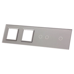 Poczwórny panel szklany srebrny podwójne miejsce na gniazdo + dwa miejsca na wkład (7012GG-64) LIVOLO
