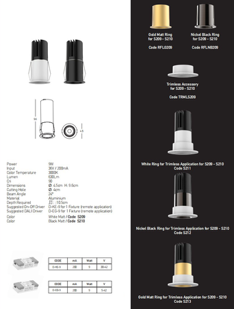 RECESSED SPOT LED LIGHT 9W 3000K BLACK (S210 Zambelis) - Zambelis