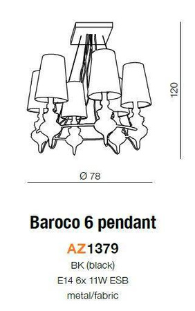 Lampa wisząca BAROCO czarny (AD7121S-6 BL) BLACK Azzardo) - żyrandol