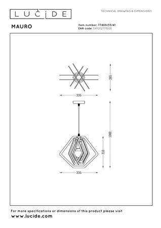 Lampa wisząca w stylu Japandi MAURO szara (77489/33/41) - Lucide