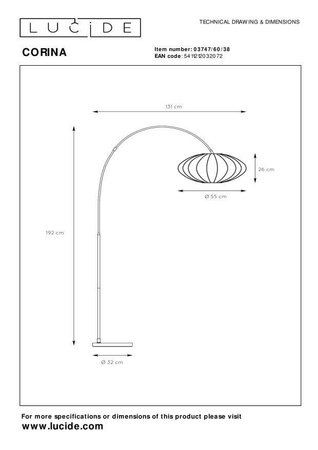 Lampa podłogowa CORINA (03747/60/38) - Lucide