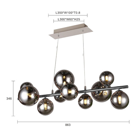  SEVILLA Lampa wisząca z dziesięcioma kulistymi kloszami w kolorze czarnego chromu (6214-1010) - Aviano Lighting