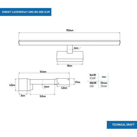Kinkiet łazienkowy Slim chrom 80cm 18W 4000K UNO-BH-002 - DomenoLED