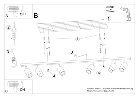 Plafon NERO 6 czarny/chrom (SL.1068) - Sollux