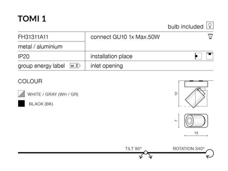 Kinkiet TOMI 1 CZARNY (AZ0681) - Azzardo