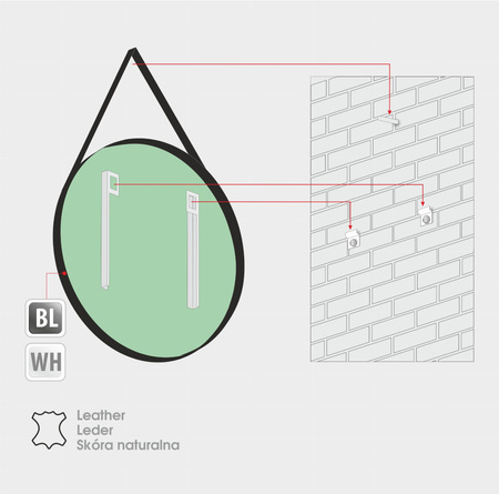 Lustro okrągłe ANDREA w ramie na skórzanym pasku - MCJ