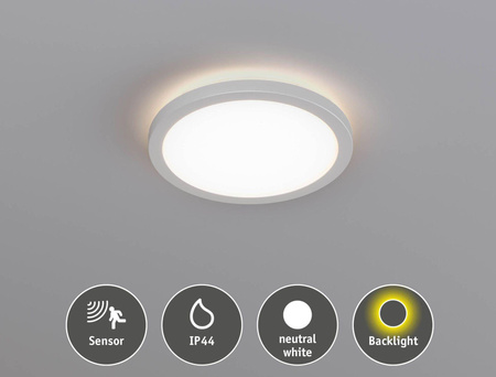 Plafoniera ATRIA SHINE LED Backlight z czujnikiem 11W okrągła 190mm 850lm 4000K IP44 230V biały / tworzywo sztuczne (PL71183) - PAULMANN