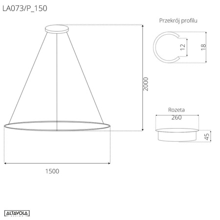 Lampa wisząca Ledowe Okręgi No.1 150cm 3k czarna Dali (LA073/P_150_in_3k_black_Dali) - ALTAVOLA DESIGN