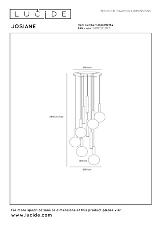 Kaskadowa lampa wisząca JOSIANE (21441/10/62) - Lucide