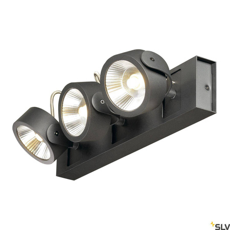 KALU, lampa ścienna i sufitowa, trzypunktowa, LED, 3000K, czarna, 60° (1000131) - SLV