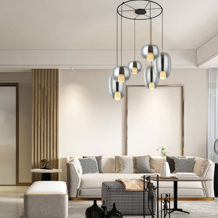 PENDANT LIGHT 6XG9 SMOKED GLASS -GOLD MATT (22147 Zambelis) - Zambelis