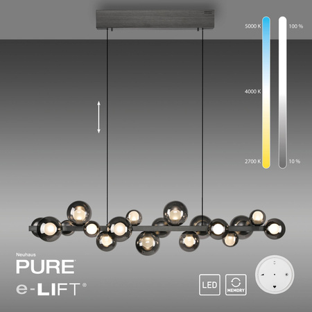 Lampa wisząca z płynną regulacją wysokości PURE E-POPUP 120cm SZARY (2557-15) - Paul Neuhaus