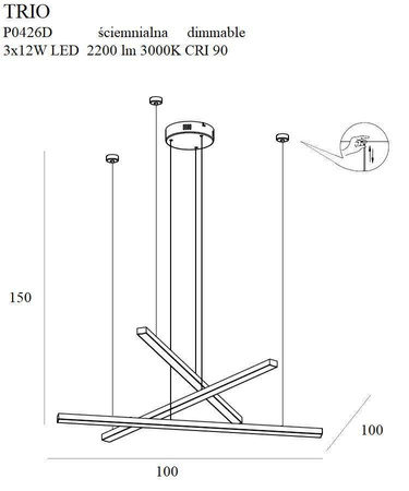 Lampa wisząca TRIO 3 ściemnialna (P0426D) - Maxlight