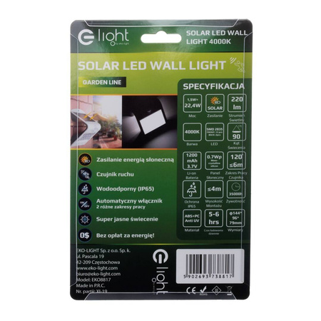 Lampka Solarna Butterfly Biała 1,5W (EKO8817) - Eko-Light / z czujnikiem ruchu i zmierzchu