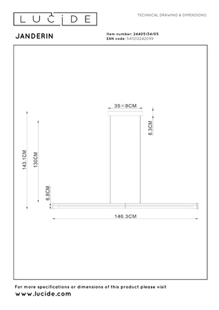 Ściemnialna lampa wisząca na stół JANDERIN (24405/34/05) - Lucide