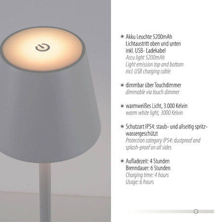 Przenośna LAMPA STOŁOWA USB EURIA Biała (19250-16) - Paul Neuhaus