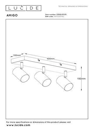 Lampa sufitowa z reflektorkami AMIGO (53910/03/31) - Lucide