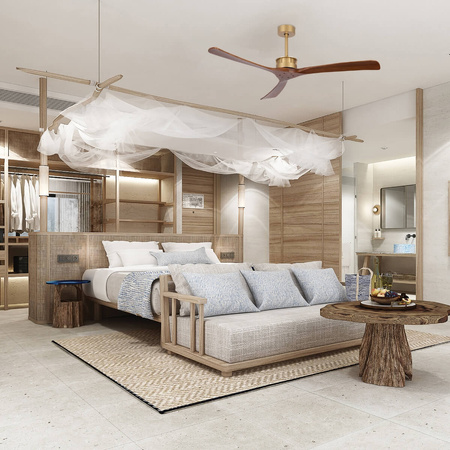 PENDANT FAN GOLD-SOLID WALNUT BLADES METAL-WOOD WITHOUT LIGHT (23002 Zambelis) - Zambelis