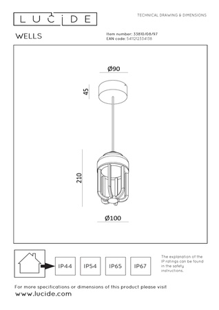 Ogrodowa lampa wisząca na taras WELLS (33810/08/97) - Lucide