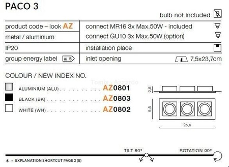 Lampa wpuszczana PACO 3 white (AZ0802 | GM2301-WH) - AZZARDO