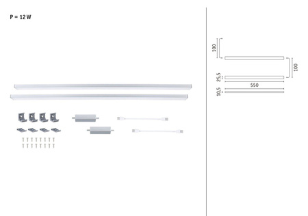 Zestaw uzupełniający opraw podszafkowych LED LINE DIM PIR 2x6W 2x500lm 550mm 2700K-6500K 24V biały matowy / aluminium (PL98623) - PAULMANN