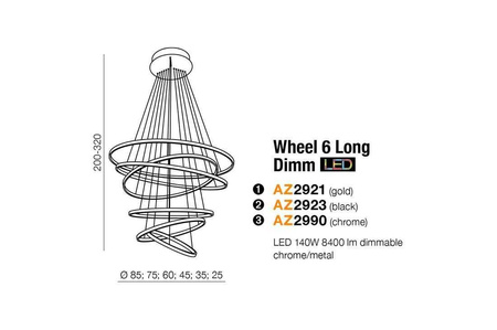 Żyrandol WHEEL 6 LONG DIMM BLACK (AZ2923) - Azzardo