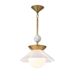 Średnia lampa wisząca Saucer - 1 źródło światła - Postarzany mosiądz (QN-SAUCER-1P-M-AB-OPAL) - Quintiesse