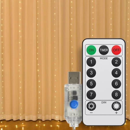 Kurtyna Okienna Girlanda Mery 300 LED USB Ciepła 3000K (EKG2309) - Eko-Light