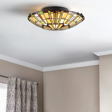 Lampa w stylu Tiffany - Plafon Reed Valiant brąz (QZ-REED-F-VB) - Elstead Lighting