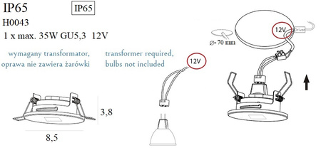 MAXLIGHT H0043 OPRAWA WPUSTOWA OKRĄGŁA IP65 CHROM