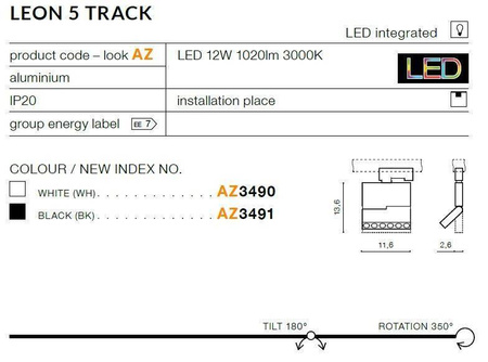 Systemy Szynowe LEON 5 TRACK 3LINE WHITE (AZ3490) - Azzardo
