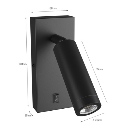 MADARA SLIM MR11 SWITCH KINKIET 230V IP20 38x95 + baza140x60x25 CZARNY z włącznikiem (SLIP003040) - Spectrum LED