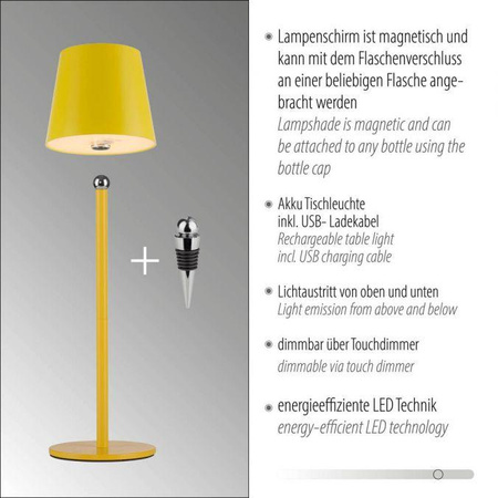 Przenośna, ładowana lampa stołowa BOTERIA ŻÓŁTY (19251-81) - Paul Neuhaus