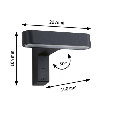 Oprawa elewacyjna ITO LED poziomy IP44 7W 3000K czujnik PIR+ zmierzchu 230V antracyt (PL94548) - PAULMANN