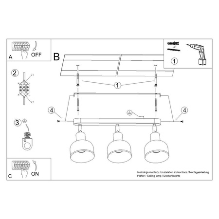 Plafon ELBA 3 czarny (SL.1318) - Sollux Lighting