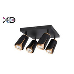 Plafon GU10 LED x4 czarny+złoty kwadrat (XD-IK274B) - Xudo