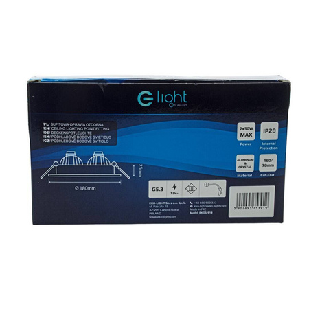 Oczko sufitowe szklane KWADRATOWE 2xGU10 Kolor: SREBNY (EKOS919) - Eko-Light