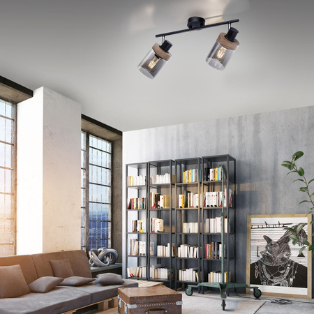 PASQUAL LAMPA SUFITOWA/KINKIET CZARNY/DREWNO (11312-18) - Paul Neuhaus