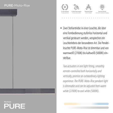 Lampa z płynną regulacją wysokości i szerokości PURE-MOTO-RISE CZARNY PERŁOWY (2545-18) - Paul Neuhaus