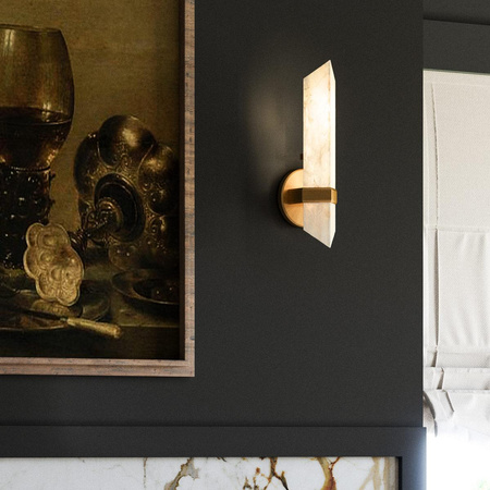 Alabastrowy kinkiet Valencia - 1 źródło światła - Vintage mosiądz (QN-VALENCIA-1WB-VBS-AR) - Quintiesse